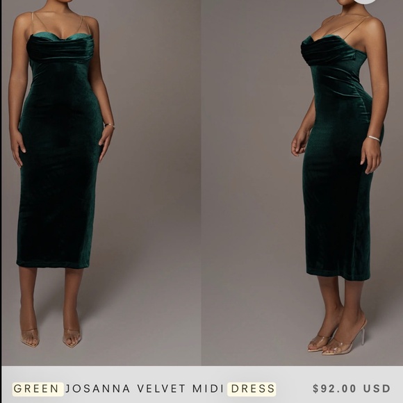 Sexy Green velvet fitted midi dress - Picture 2 of 5